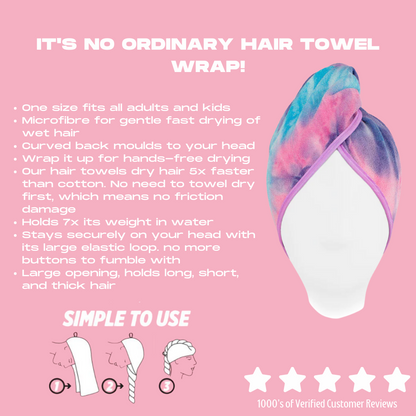 Unicorn Microfibre Hair Towel® Wrap Tie Dye Pink