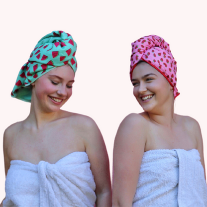 Unicorn Microfibre Hair Towel ®Wrap  Twin Pack : Strawberry & Watermelon